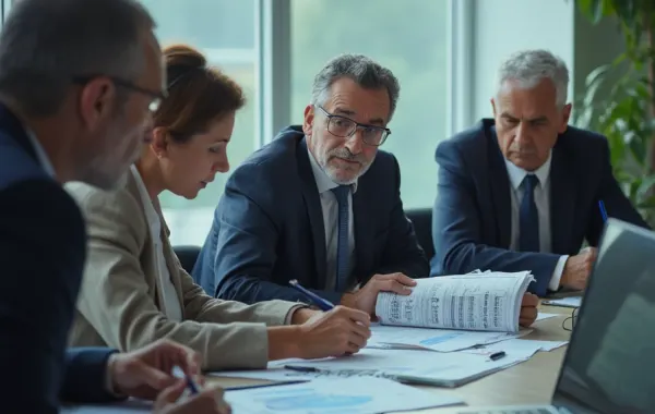 Due-Diligence-Team bei der Prüfung von Unterlagen