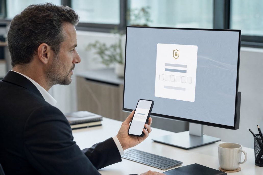 Investor Relations mit docurex® – Anmeldung mit zwei Faktoren Nutzer meldet sich mit zwei Faktoren am docurex® Datenraum an, Code auf dem Smartphone